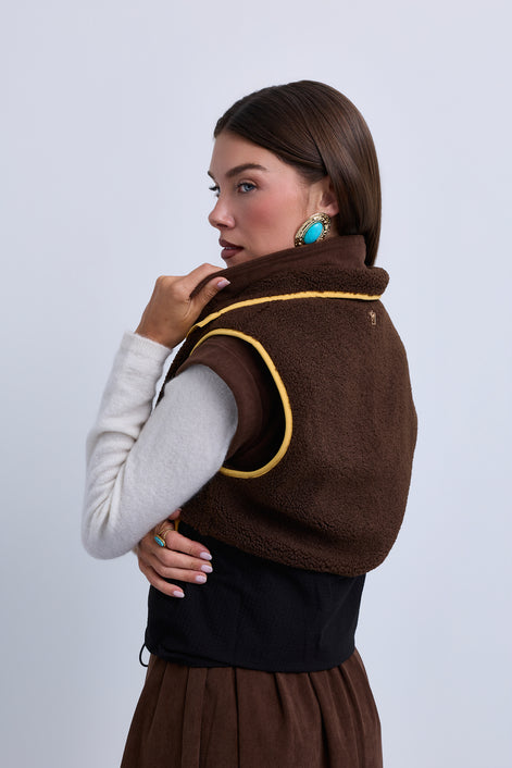 Sleeveless Sheepskin Henley Top with Toggle Waist