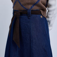 Denim Aline Skirt with Corduroy Tie Belt