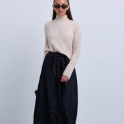 Denim Aline Skirt with Corduroy Tie Belt