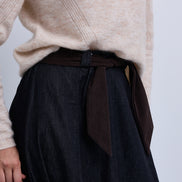 Denim Aline Skirt with Corduroy Tie Belt