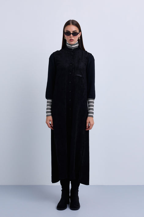 Aline Sleeveless Loose Fit Dress with Mandarin Collar