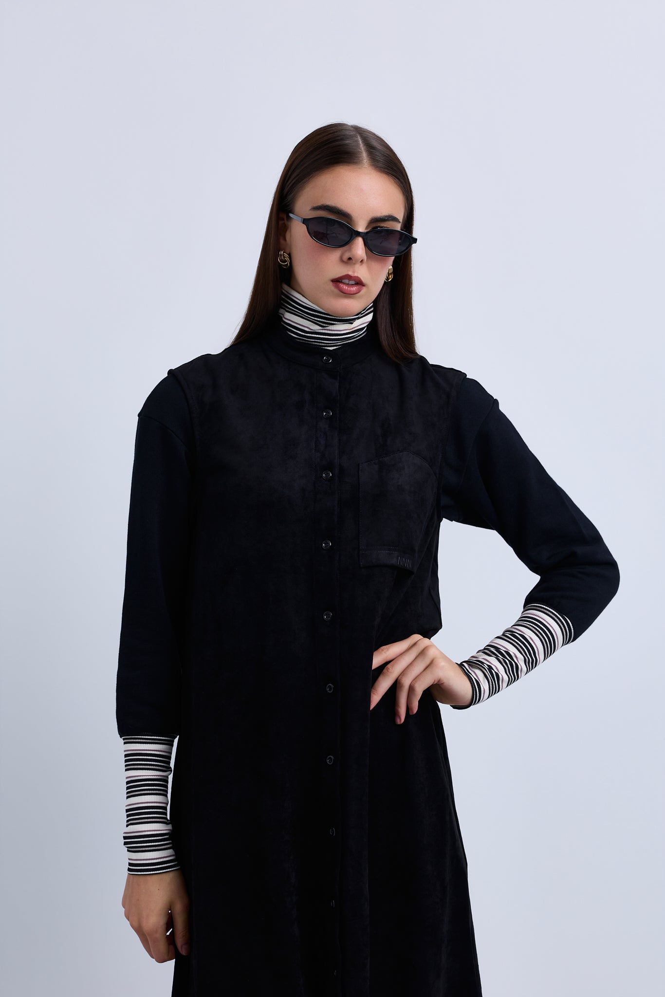 Aline Sleeveless Loose Fit Dress with Mandarin Collar