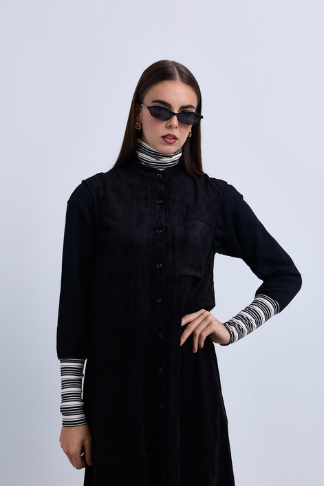 Aline Sleeveless Loose Fit Dress with Mandarin Collar