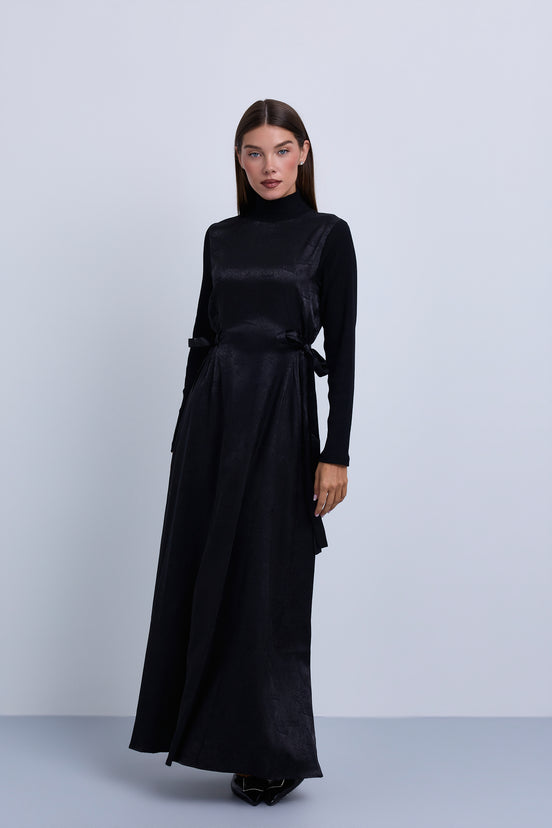 Jacquard Knit Combination Dress with Side Ties