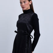 Jacquard Knit Combination Dress with Side Ties