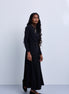 Dropped Yoke Pleated Skirt with Contrast Belt Loop Detail