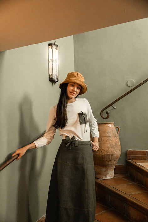 Midi Aline Skirt with Self Tie Belt