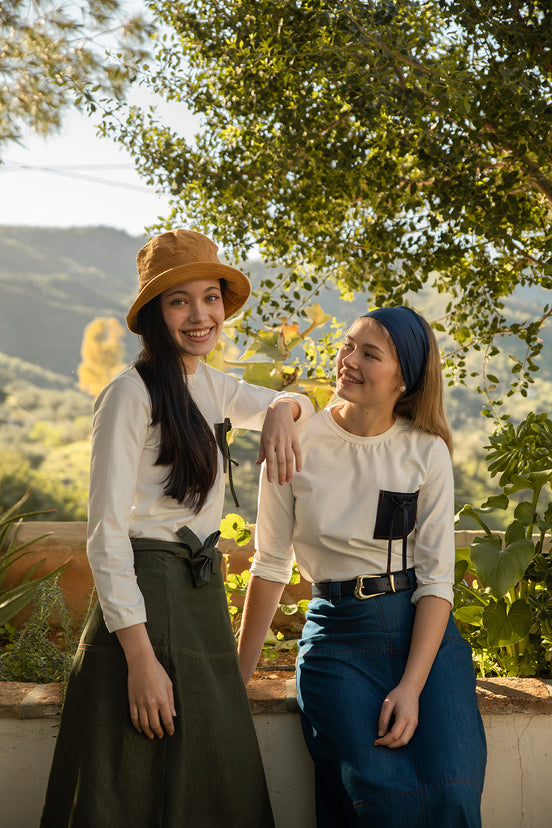 3/4 Length Sleeve Denim Pocket T-shirt