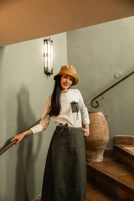 3/4 Length Sleeve Denim Pocket T-shirt