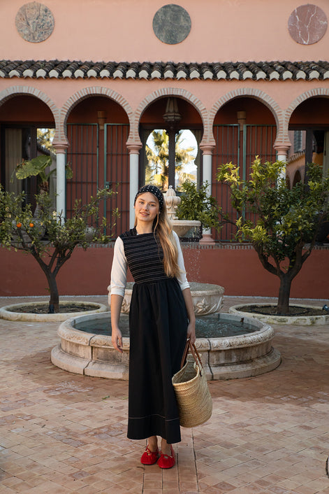 Smocked Sleeveless Dress with Wrap Over Back