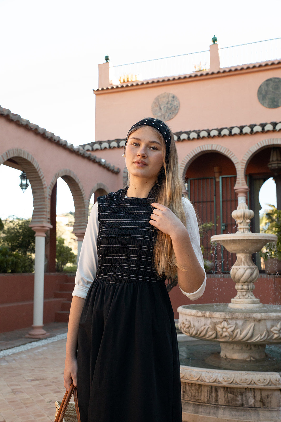 Smocked Sleeveless Dress with Wrap Over Back