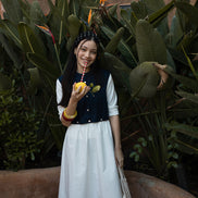 Midi Sleeveless Top with Buttoned Attached Solid Skirt