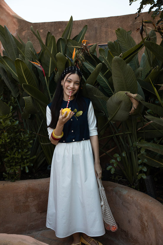 Midi Sleeveless Top with Buttoned Attached Solid Skirt