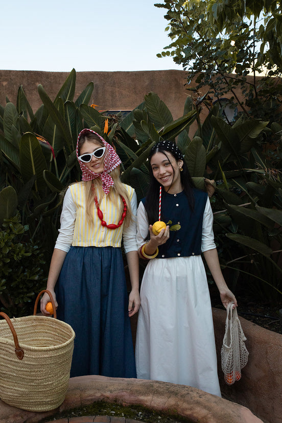 Striped Yellow Top Denim Skirt Dress