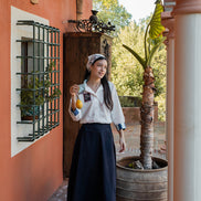Denim Skirt with Contrast Blue Waistband