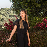Broderie Short Sleeve Ruffle Collar Dress with Belt