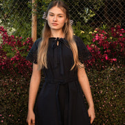 Broderie Short Sleeve Ruffle Collar Dress with Belt