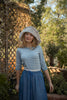 3/4 Length Sleeve Striped T-shirt with Neckline Embroidery
