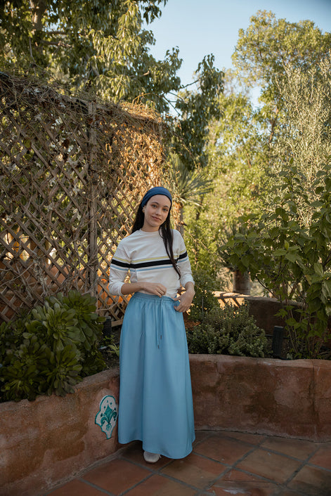 Midi Skirt with Contrast Elastic Waistband
