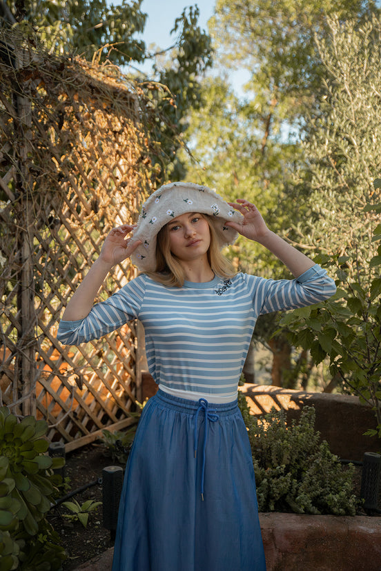 Midi Skirt with Contrast Elastic Waistband