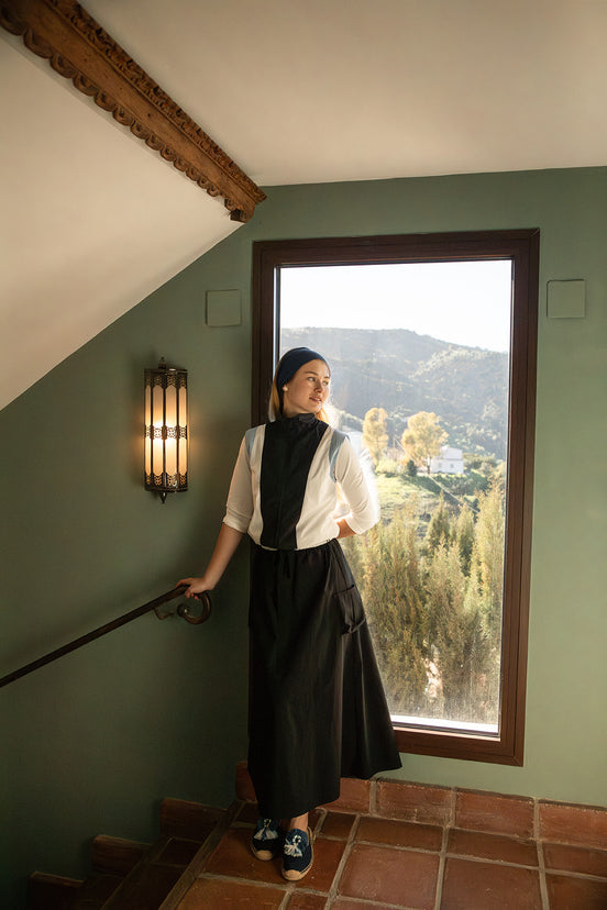 Midi Skirt with Cargo Pockets and Contrast Waist Tie