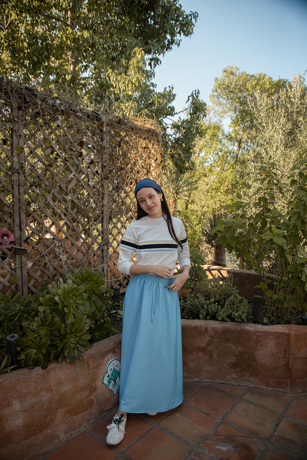 Long Sleeve Top with Screen-print Stripe Insert