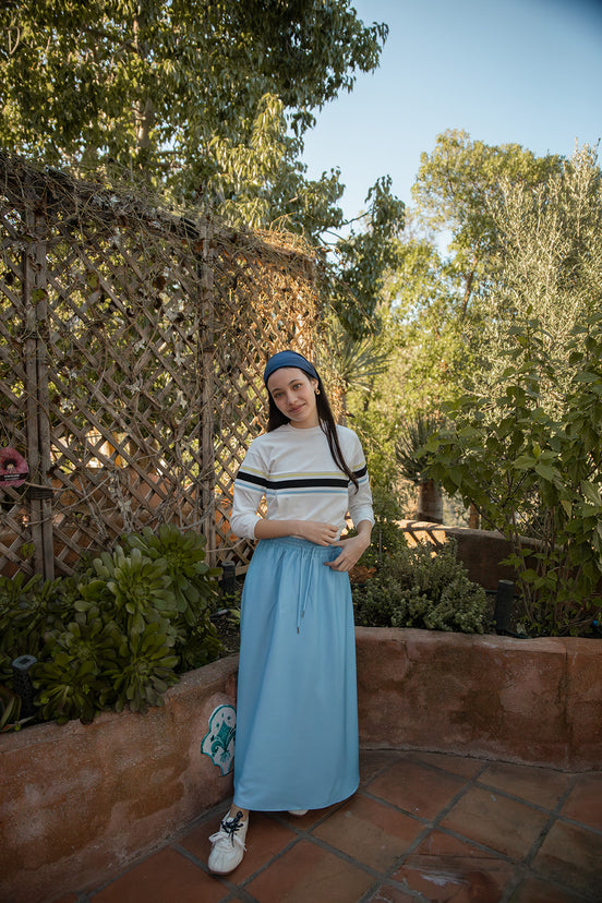 Long Sleeve Top with Screen-print Stripe Insert