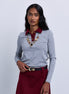 Long-sleeve knit polo with contrast collar