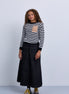 Front button panel denim skirt  with front patch pocket and subtle gathering