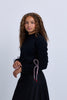 Jersey knit sweater top with tie up sleeve detail