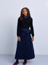 Wrap-Style Denim Maxi Skirt