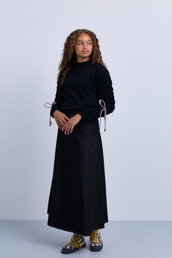 Belted A-Line Maxi Skirt