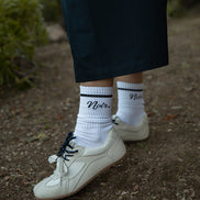 Noir Logo Print Ribbed Cotton Blend Socks