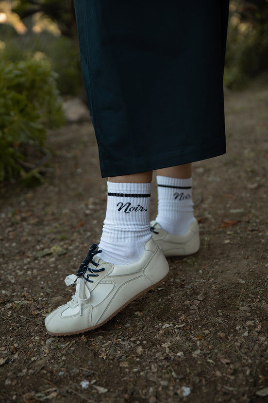 Noir Logo Print Ribbed Cotton Blend Socks