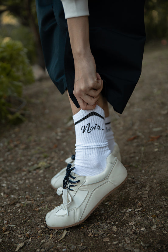 Noir Logo Print Ribbed Cotton Blend Socks