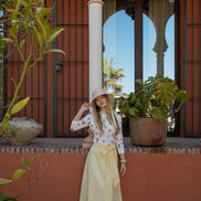 Fine Knit Floral Print Top with Embellished Collar