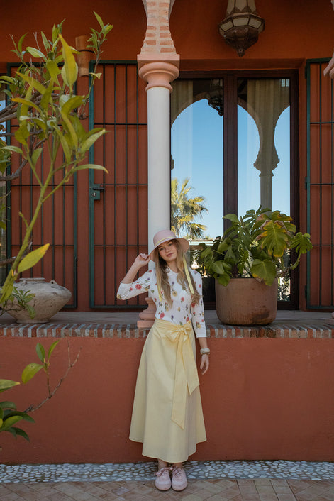 Fine Knit Floral Print Top with Embellished Collar