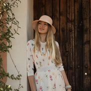 Fine Knit Floral Print Top with Embellished Collar