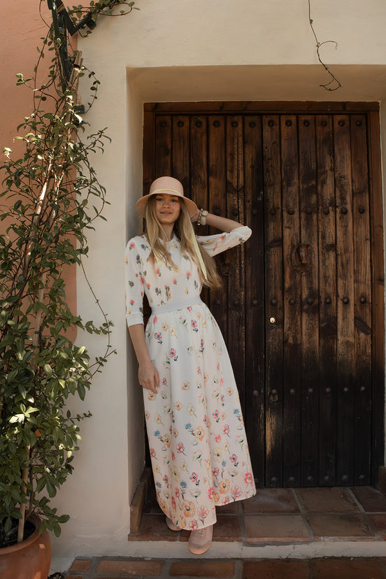 Flower Printed Cotton Skirt with Elastic Waistband