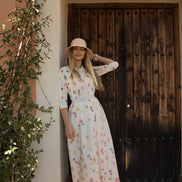 Fine Knit Floral Print Top with Embellished Collar