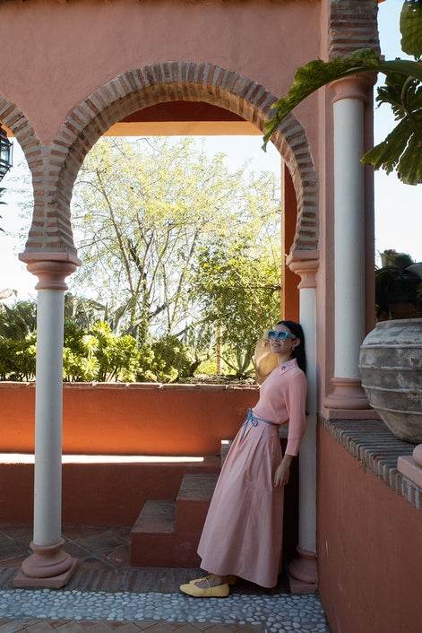 Cotton Sateen Stitched Open Pleat Skirt