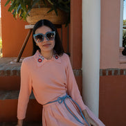 3/4 Sleeve Knit Top with Embroidered Detachable Collar