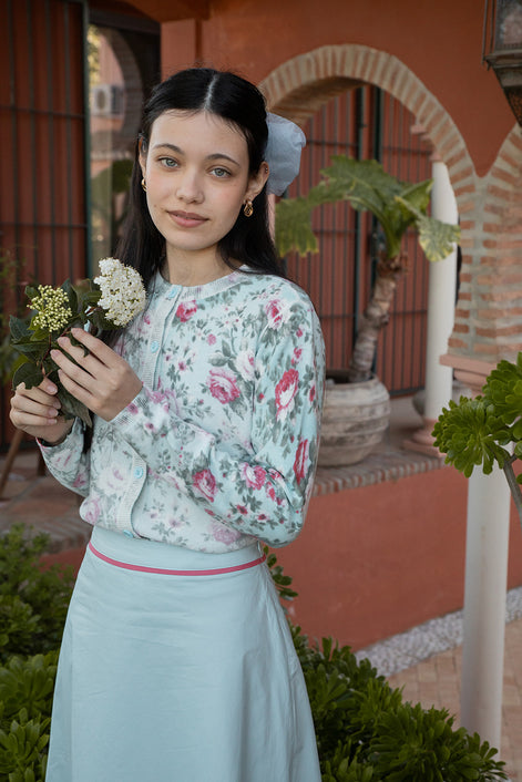 Floral Button Down Cardigan with Light & Dark Print