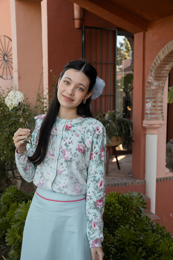 Floral Button Down Cardigan with Light & Dark Print