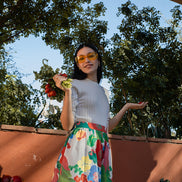 Large Flower Print Full Skirt