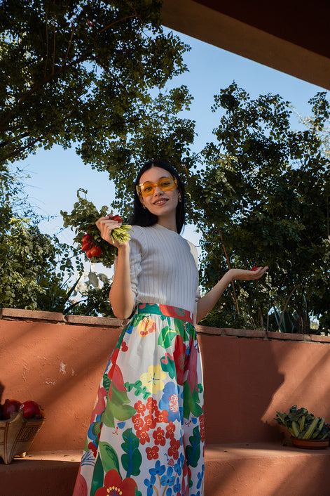 Large Flower Print Full Skirt