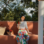 Large Flower Print Full Skirt