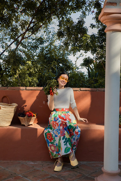 Large Flower Print Full Skirt