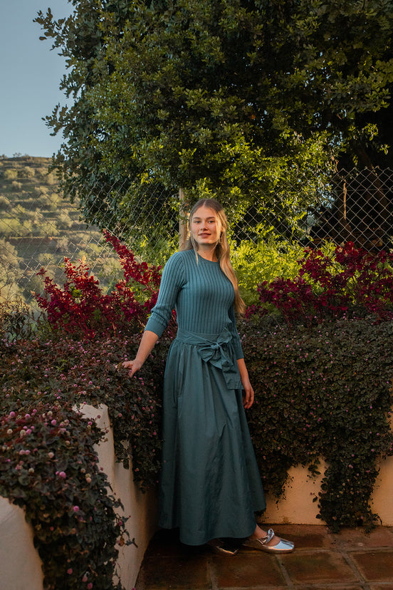 Midi Full Skirt with Attached Belt