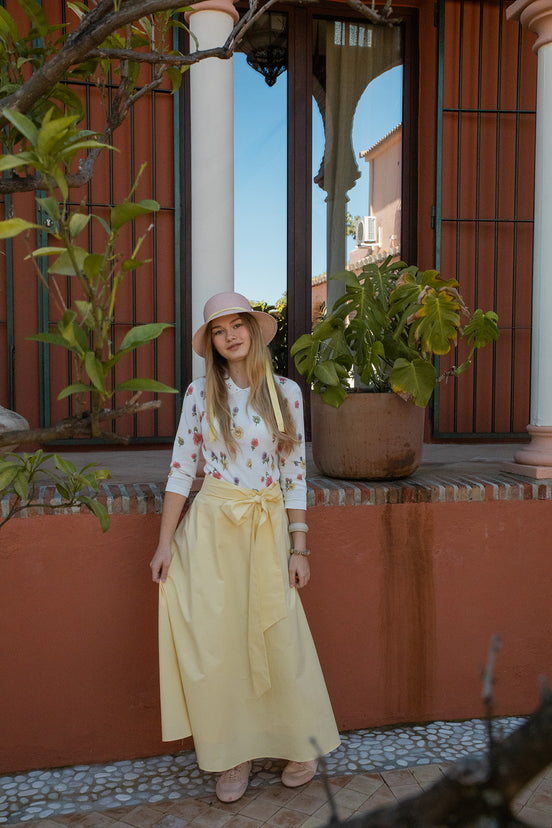 Midi Full Skirt with Attached Belt